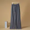 Pantalones de Lino Pierna Recta Estilo Old Money para Mujer Verano Estilo Delgado 2026 Nueva Moda Cintura Elástica Adelgazante Estilo Perezoso Pantalones de Pierna Ancha