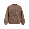 Sudadera con cuello redondo y estampado floral estilo vintage para hombre, sudadera deportiva holgada de punto grueso lavado 400G, moderna para primavera y otoño