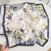 Lenço Floral Estilo Francês, Novo Lenço Azul Semelhante à Seda, Lenço Quadrado Pequeno de 70cm, Lenço de Pescoço para Primavera e Outono, Laço de Cabelo, Lenço Decorativo para Cabeça para Mulheres