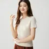Suéter de Cachemira para Mujer con Trenzado Completo Cuello Redondo Manga Corta Pulóver Otoño Invierno Casual Versátil Punto Simple Capa Base