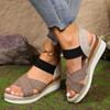 Comercio exterior transfronterizo talla grande verano cuerda de cáñamo paja suela gruesa tacón alto sandalias de punta abierta sandalias de cuña para mujer 36-43 yardas