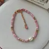 Pulsera de Piedra Natural Cristal Rosa Perla para Mujer, Pulsera de Alto Nivel Estilo Dulce Chica Barroco en Colores Pastel