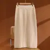 Saia de Tricô com Ponto Trançado Outono e Inverno 100% Lã Feminina Comprimento Médio Cintura Elástica Reta Casual Versátil Saia de Tricô com Ponto Trançado