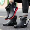 Botas de lluvia impermeables cortas para agricultura, pesca y uso general; botas de lluvia unisex con suelas antideslizantes, adecuadas para obras de construcción y cocinas; forrado de forro polar para abrigar