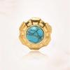 Anillo abierto de acero inoxidable turquesa para mujer, estilo europeo y americano, con diseño de mano de acero de titanio y diamantes retro transfronterizos.