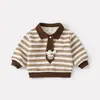 Camisa Polo Rayada con Tira de Muñeco de Dibujos Animados Estilo Coreano para Bebé Niño Sudadera con Cuello Color Block Nueva Moda Otoño para Bebé