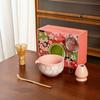 Juego de Té Matcha Japonés Transfronterizo de 7 Piezas Tazón de Matcha de Cerámica Rosa con Pico Baibenli Cuadros Flor de Cerezo