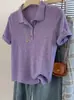 Camisa Polo Feminina Roxa de Alta Qualidade Estilo Coreano Verão Seda Gelada Manga Curta Top Simples Feminino A10822