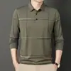 Camisa Polo Casual de Moda para Hombre con Estampado de Rayas, Manga Larga, Cuello Campana, Camisa a Cuadros, Polo Transpirable para Golf