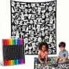 Coloração preto e branco, manta casual para casa, manta multiuso DIY, manta para rabiscar, manta para cochilo, atacado, arte linear pintada à mão, design criativo