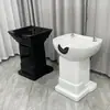 Cama de shampoo vertical bacia de shampoo para corte rápido tipo sentado pia de enxágue para salão de beleza pia de enxágue de shampoo para barbearia bacia de cerâmica