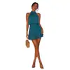 Vestido de verano de estilo europeo y americano con cuello halter y espalda descubierta para mujer, vestido corto plisado de alta gama, sexy vestido de playa para vacaciones