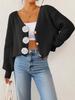 Suéter de Punto para Mujer Estilo Europeo y Americano Transfronterizo Moda Callejera Top Corto Cardigan con Botón Decorativo de Flor Tejido a Mano Chaqueta Corta
