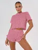 Ropa de casa exclusiva transfronteriza 100% algodón estampada de ocio Europa y Estados Unidos se puede usar traje de dos piezas de manga corta y pantalones cortos pijamas mujer