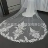 Moda nuevo hecho a mano fila flor larga doble cola grande velo blanco maquillaje boda novia principal accesorios de boda