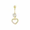 Nuevo piercing de ombligo personalizado en forma de corazón con incrustaciones de diamantes, moda europea y americana, diseño simple de cobre con colgante de mariposa para mujer