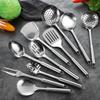 Espátula de aço inoxidável conjunto de utensílios de cozinha colher de sopa para cozinhar espátula cabo de tubo redondo espátula de cozinha anti-queimadura espátula para fritar escorredor grande presente