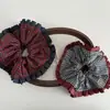 Goma para el pelo de estilo coreano con bloques de color, cuadros y encaje, estilo retro universitario, diseño de nicho, versátil, elegante, para coleta