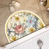 Alfombra de baño retro con diatomeas absorbente, alfombra de baño semicircular, alfombra de baño antideslizante de secado rápido
