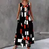 Amazon Transfronterizo Europeo y Americano Tallas Grandes Cuadros Casual Holgado Vestido Negro Cómodo Casual Poliéster Spandex Cuello Redondo