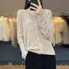 Cárdigan de punto con cuello en V, sencillo, de color liso, para mujer, con hebilla, manga larga, de lana peinada, que favorece la figura delgada, estilo coreano para ir al trabajo, para primavera y verano.