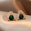 Brincos Coração de Flor Cravejados de Diamante Série Verde Personalidade Fresca Agulha de Prata Brincos de Tarraxa Versáteis da Moda Brincos de Alta Qualidade para Mulheres