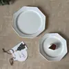 En existencia, plato octagonal clásico hecho a mano de estilo japonés, plato de comida occidental, plato de desayuno, plato de ensalada y postre, plato de cena de cerámica blanca pura de estilo japonés