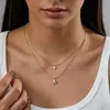 Colar minimalista em aço inoxidável de nicho europeu e americano com pingente em formato de leque de pérola retrátil em forma de Y, olho grego, colar multicamadas
