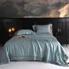 Juego de Cama de Lujo de Alta Gama de Color Sólido 80S Tencel Austriaco Lenzing Lujo Ligero Fresco de Verano Colcha de Cuatro Piezas Colcha Doble para Aire Acondicionado Lavable a Máquina 4