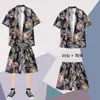 Camisa Estampada, Calça Grande, Roupa de Casal da Moda, Camisa de Seda Gelada com Proteção Solar de Manga Curta Masculina, Calça de Praia, Estilo Fino