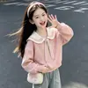 Conjunto de dos piezas para niña de estilo coreano dulce y preppy: sudadera con cuello azul marino y pantalones vaqueros casuales a la moda, para primavera y otoño