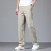 Nuevos pantalones casuales de lino-tencel finos de verano para hombre, corte recto, cintura elástica, elegantes y lujosos, de pierna ancha, largos