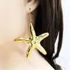 Pendientes Colgantes de Acero Inoxidable Brillante con Forma de Estrella de Mar y Flor Europeos y Americanos DIY Exagerados Flor Grande Estrella de Cinco Puntas Pendientes Fruncidos