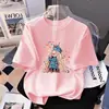 Camiseta Manga Longa 100% Algodão Puro para Meninas Estilo Novo Primavera e Outono 2026 Tops Infantis Cartoon Moda