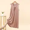 Vestido de Verano de Modal con Cordones en V sin Mangas para Mujer Nuevo Holgado Talla Grande Bata de Noche Vestido tipo Tank Casual a la Moda