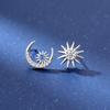 Nuevos aretes asimétricos de estrella y luna brillando mutuamente para mujer de plata de ley s925 estilo coreano aretes de moda de lujo ligero estilo frío