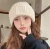 Gorro de Lana de Invierno con Forro de Polar para Mujer, Gorro de Punto Cálido, Engrosado, Blanco Invierno, Moda Femenina Versátil, Gorro de Doble Capa con Protección para los Oídos