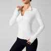 Ropa Nueva de Fitness de Verano Abrigo para Mujer Ajustado Adelgazante Blanco de Secado Rápido Manga Larga Cuello Protector Solar Top para Correr