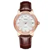Reloj mecánico automático para mujer, reloj mecánico casual de moda con diseño hueco, reloj de pulsera impermeable con incrustaciones de diamantes de cuero genuino para mujer