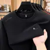 Camiseta de manga comprida para homens de meia-idade, gola redonda, amigável à pele, top casual quente, camada interna espessa, camada base, moletom masculino