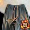 Calças Masculinas Outono e Inverno Forrado de Lã Engrossado Calças Casuais Masculinas Calças Retas Soltas Cordão Perna Larga Esportes Masculinos