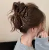 Pinza para el pelo triangular con estampado de leopardo y etiqueta dorada para mujer 2025 Nuevo Pinza de tiburón grande Accesorio para el pelo Pinza para volumen del cabello de alta gama