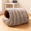 Cama para mascotas desmontable, adecuada para todas las estaciones, engrosada y cálida, saco de dormir para gatos con rejilla cerrada, cama multifuncional para perros