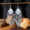 Pendientes Étnicos Colgantes de Plumas con Perlas de Diamante Transfronterizos Europeos y Americanos Red de Atrapasueños Pendientes de Borla con Cascabeles de Viento