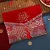 Tela de Brocado de Lujo para Boda, Sobre Rojo con Carácter de Bendición, Bolsa de Sobre Rojo para Ceremonia de Té de Boda, Paquete Rojo de Tela de Tamaño Grande