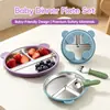 Prato Infantil de Silicone Dividido Urso Aço Inoxidável 304 Removível com Ventosa Talheres de Bebê Conjunto de Silicone