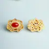 Accesorios de Pulsera con Diseño Hueco de Filigrana Incrustado con Piedra Roja Ovalada, Pulsera Estilo DIY Personalizada al por Mayor Accesorios de Cuentas Rojas