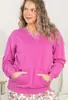 Estilo europeu e americano, nova coleção outono/inverno, Amazon, com bolsos, cor sólida, gola V, modelagem solta, blusa de moletom feminina de manga longa