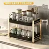 Estante Bandeja Almacenamiento Doble Capa Hogar Escurridor de Platos con Encimera Estante de Cocina Vasos Vasos de Agua Juego de Té Vasos de Vidrio