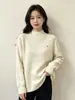 Suéter de veludo Andy de duas peças com gola alta parcial para mulheres, nova blusa interna elegante de outono e inverno com logotipo de coração, camisa base de tricô